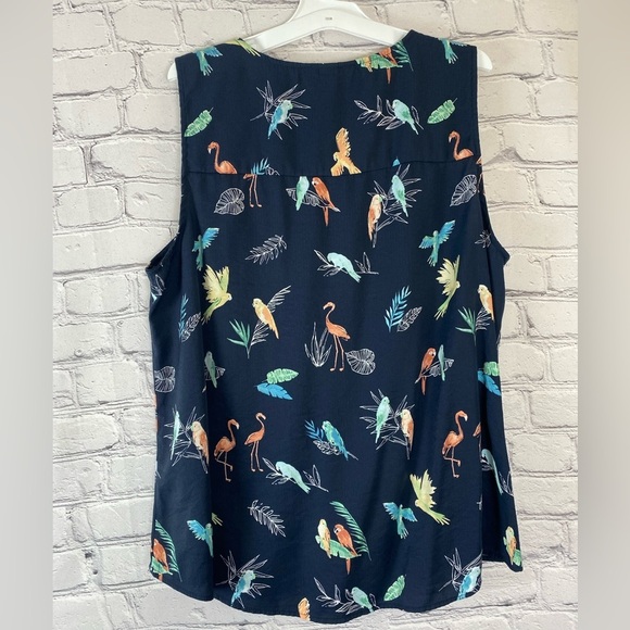 Christopher & Banks Tropical Print Blouse size XLP Cruise Wear Bird Print Shirt - Picture 6 of 6